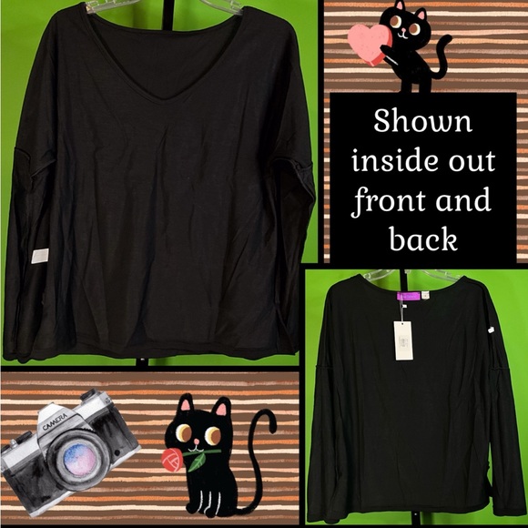 NWT M/8  BLACK KNIT MINIMALIST TOP W CONTRASTING ANIMAL PRINT LOVE GRAPHIC - Picture 11 of 13